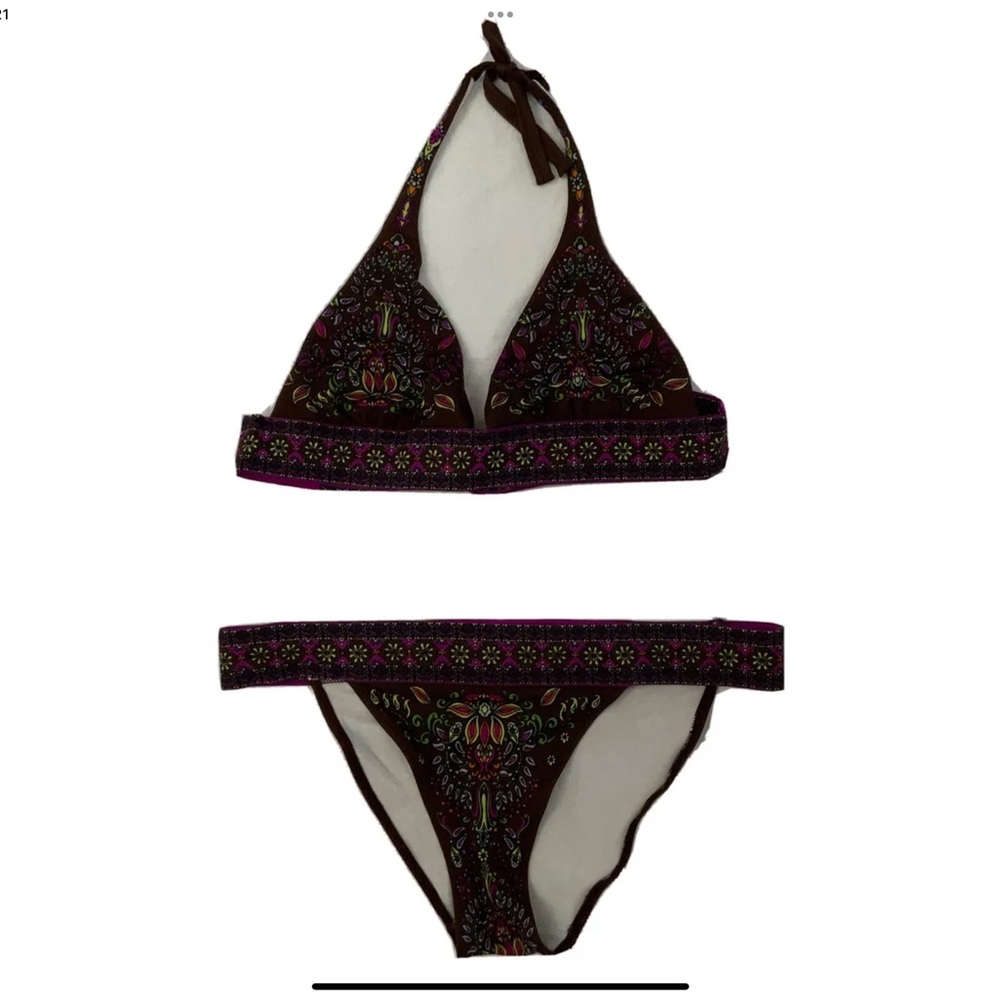 Victoria’s Secret Bikini Top & Bottom Brown Multi Color Boho 
Medium Stretch